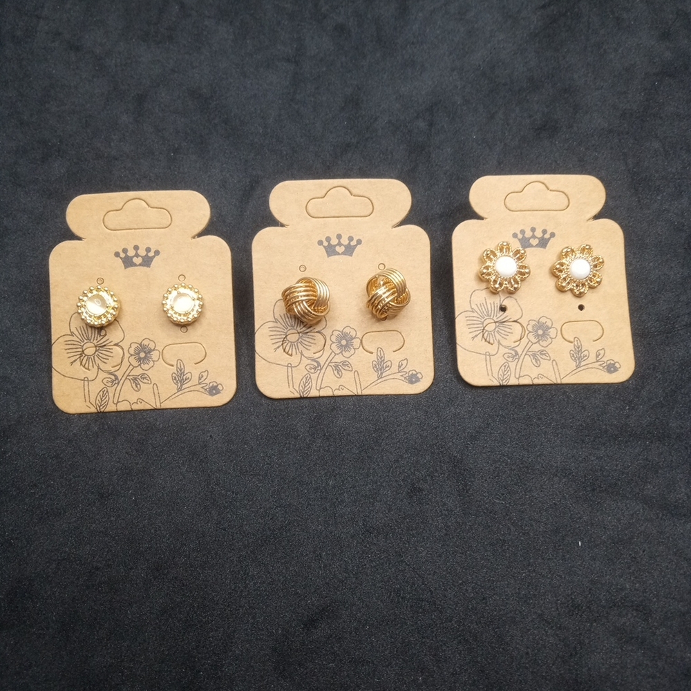 Set Of Three Elegant Gold Stud Earring Pairs